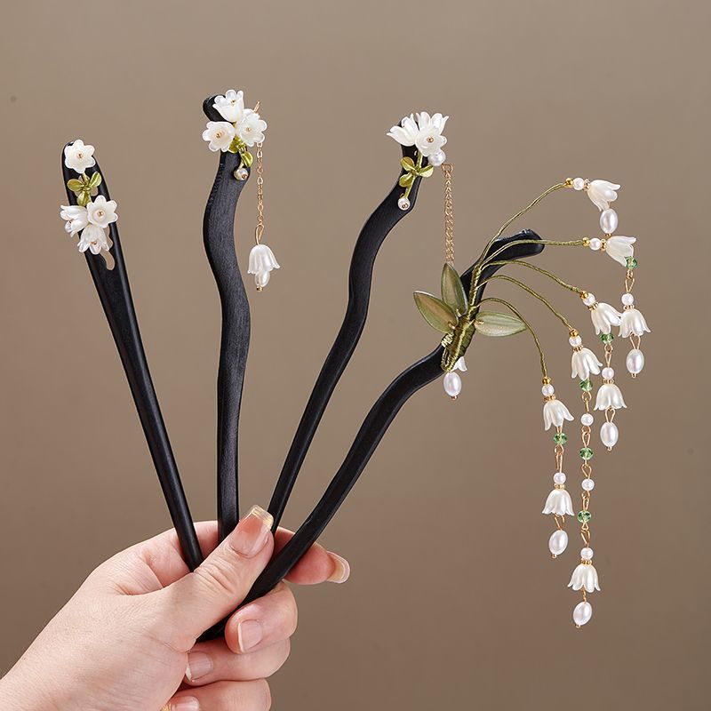 Hair Fork Stick - Wooden Flower Hairpin Vintage Convallaria Majalis