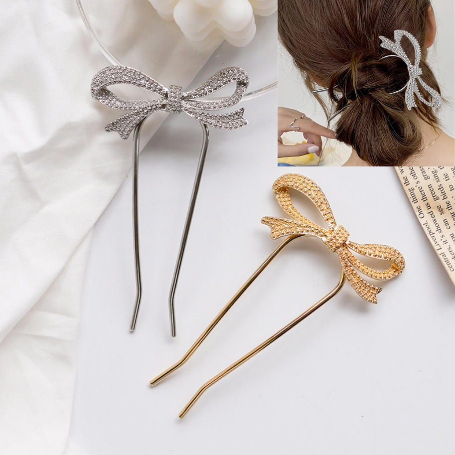 Hair Fork Stick - Elegant Women Bowknot Hairpins Metal U