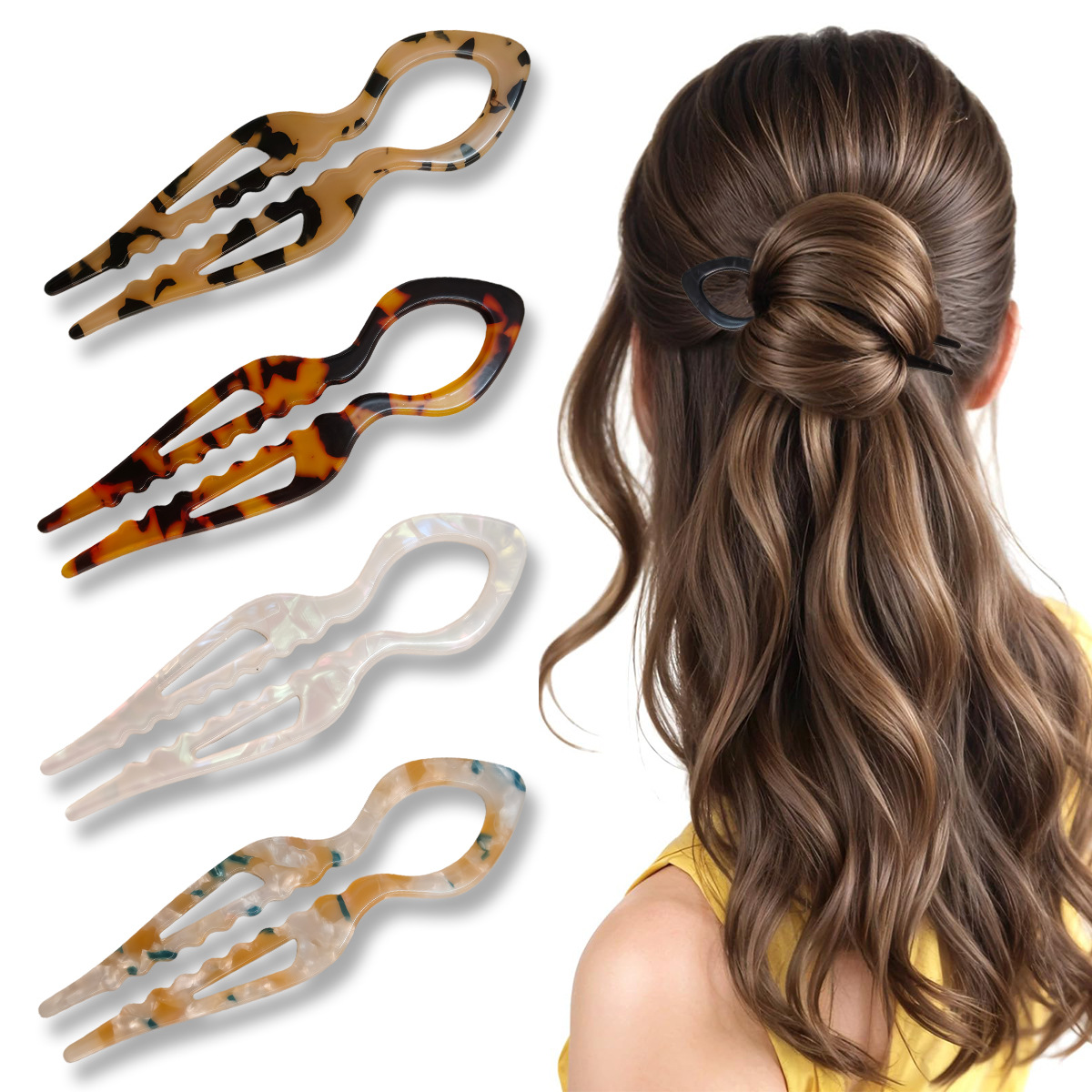 U-Shaped Hair Sticks Tortoises - Hair Fork Stick avaliação e preço