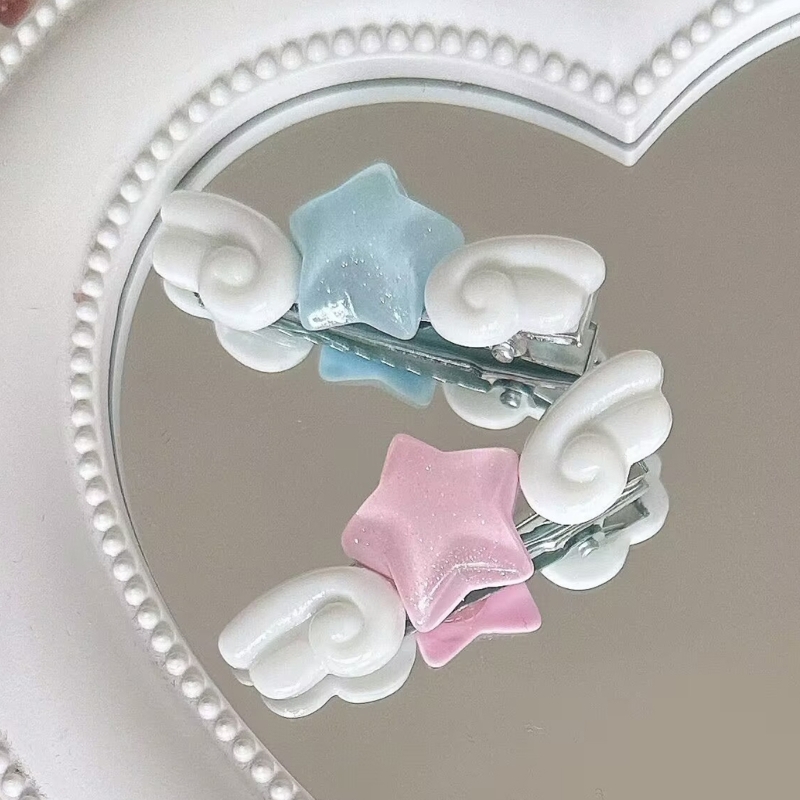 New Jelly Pink Star Wings Hair - Women Accessories Pk avaliação e preço