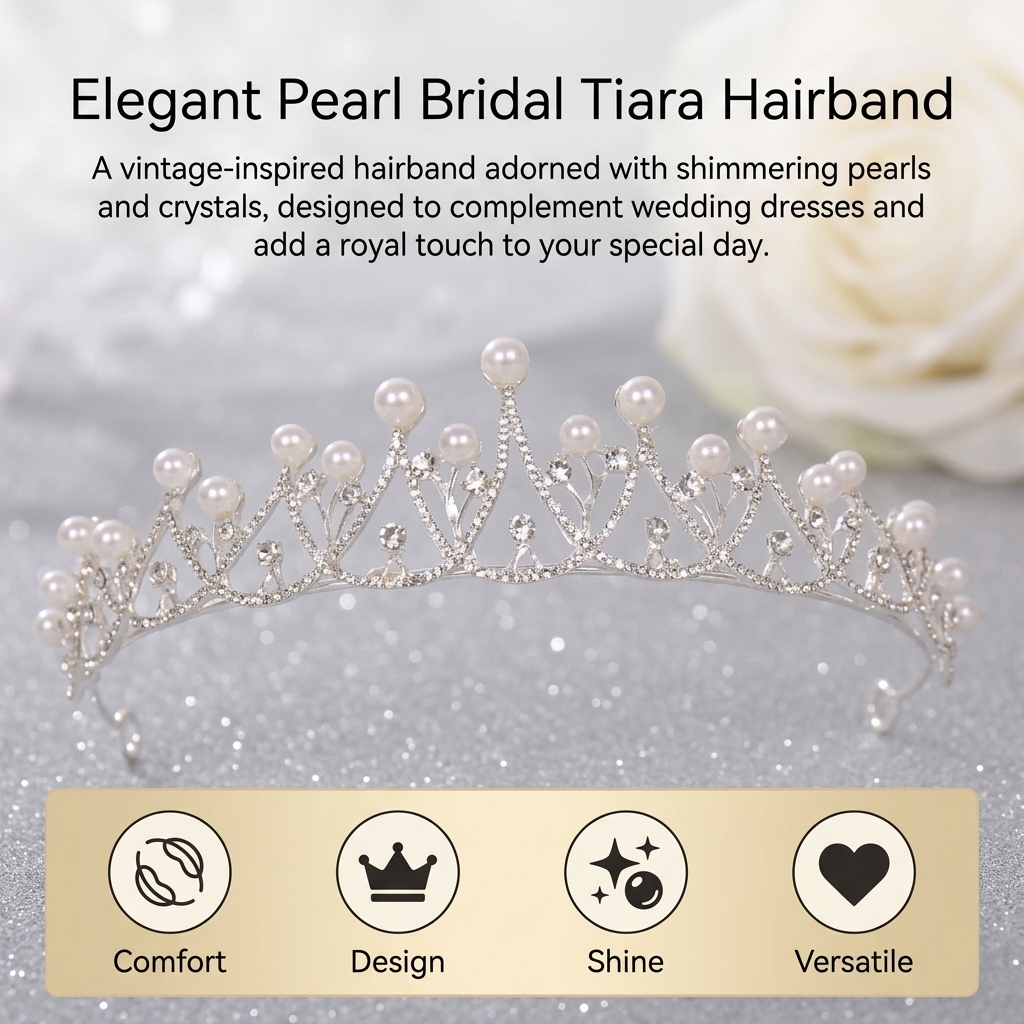 Bridal Crown Headpiece Pearl L - Women'S Vintage Accessories avaliação e preço
