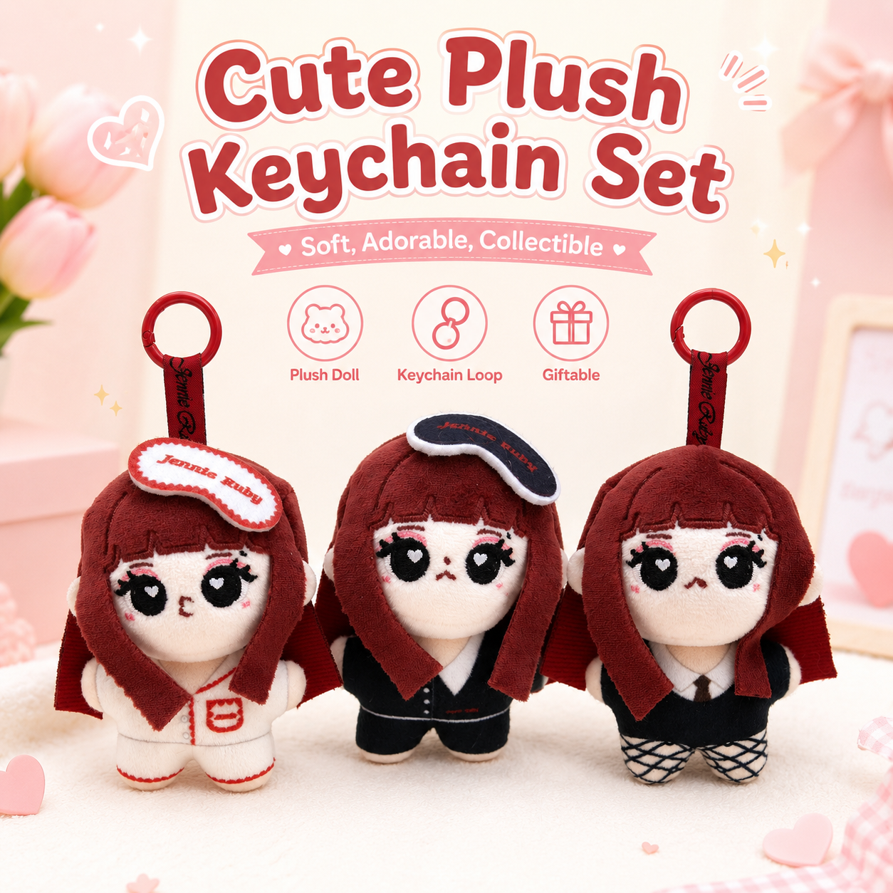 Cute Jennie Ruby Plush Keychai - Women'S Keychain Accessories avaliação e preço