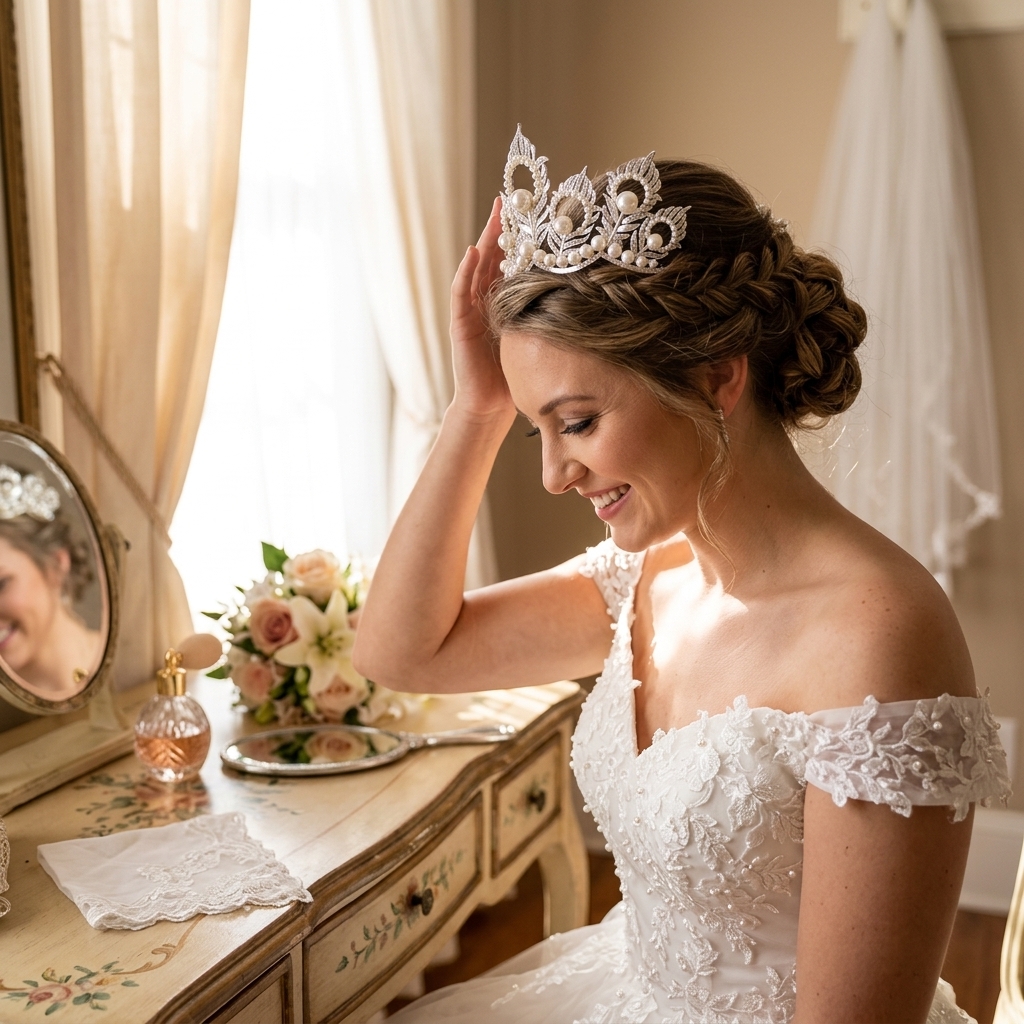 Pearl Crown Headpiece With Pea - Women'S Vintage Accessories avaliação e preço