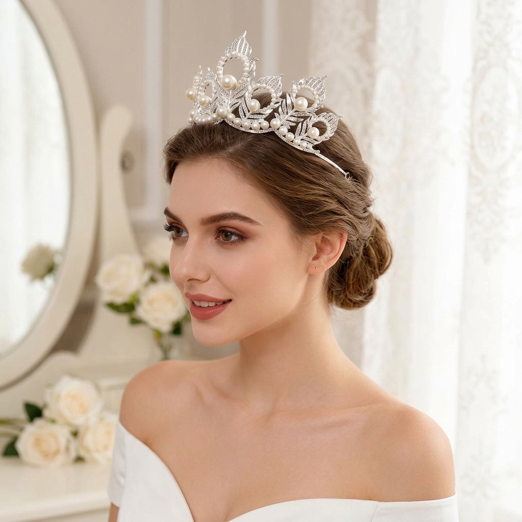 Pearl Crown Headpiece With Pea - Women'S Vintage Accessories avaliação e preço